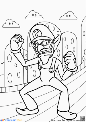 Waluigi Action Pose Coloring Page