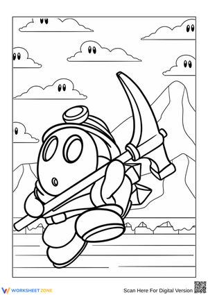 Miner Shy Guy Coloring Page – Mountain Adventure Fun