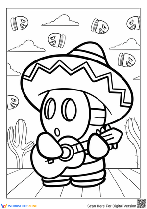Mariachi Shy Guy Coloring Page – Musical Desert Adventure