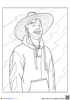 MrBeast Smiling in Sun Hat Coloring Page