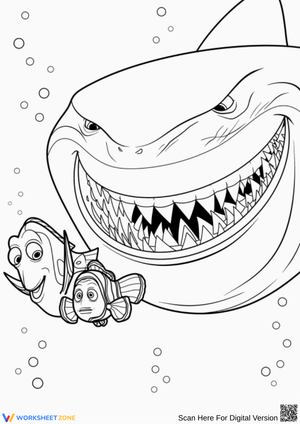 Dory and Nemo with Bruce the Shark Coloring Page