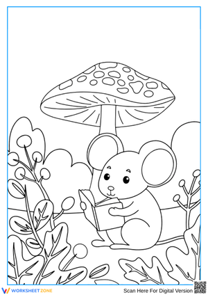 Mouse Reading Under Mushroom Coloring Page