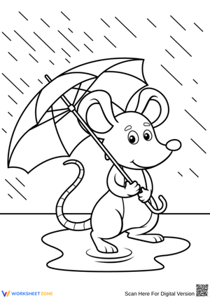 Rainy Day Mouse with Umbrella Coloring Page