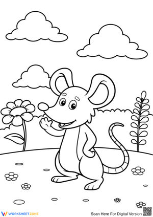 Happy Mouse in the Garden Coloring Page