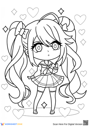 Chibi Girl with Pigtails Coloring Page