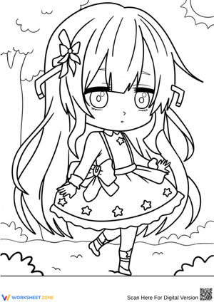 Chibi Girl in Star Dress Coloring Page