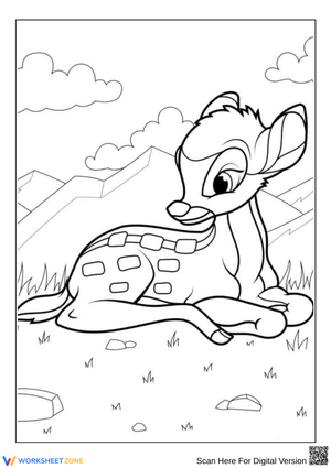 Resting Bambi in the Meadow Coloring Page