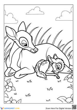 Bambi and Mother Deer Resting Coloring Page
