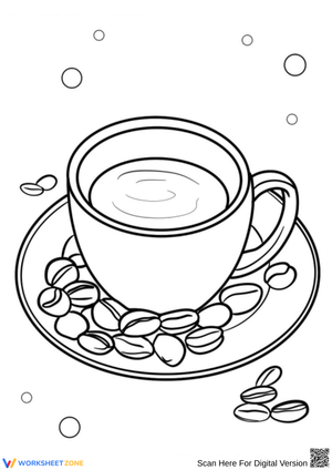 Coffee Cup with Beans Coloring Page
