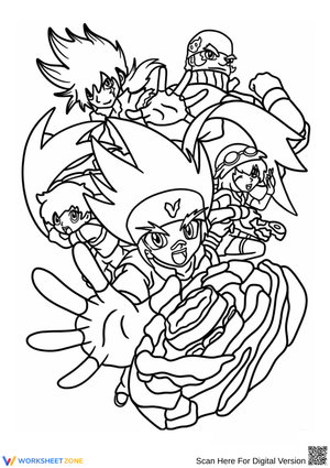 Beyblade Team Launching into Battle Coloring Page