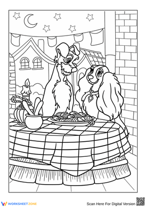 Lady and the Tramp Spaghetti Dinner Coloring Page