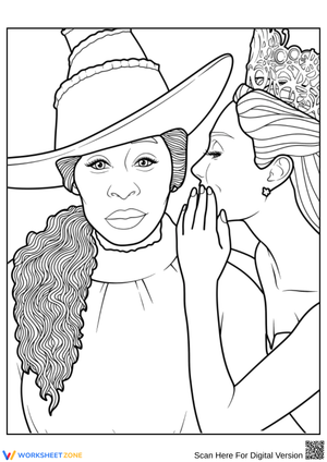 Wicked Coloring Page – Glinda Whispering to Elphaba