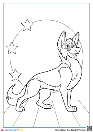 Cartoon German Shepherd Coloring Page for Kids