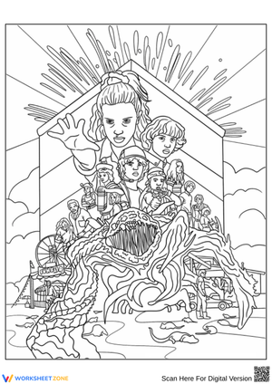 Stranger Things Coloring Page with Eleven and Demogorgon