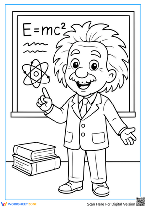 Cartoon Scientist Coloring Page with Blackboard