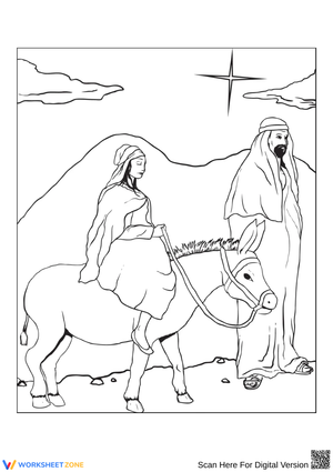 Mary and Joseph’s Journey to Bethlehem Coloring Page