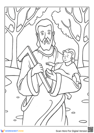 Saint Joseph with Child Jesus in Nature Coloring Page