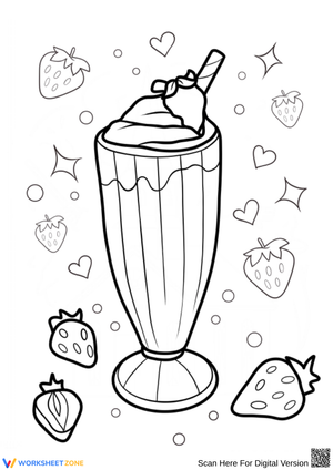 Strawberry Milkshake Coloring Page for Kids
