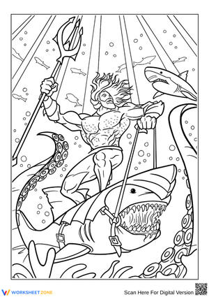 Aquaman Riding a Shark – Epic Underwater Coloring Page