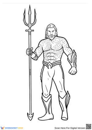 Aquaman with Trident – Heroic Pose Coloring Page