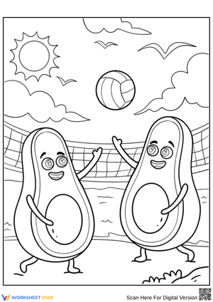 Beach Volleyball Avocado Coloring Page