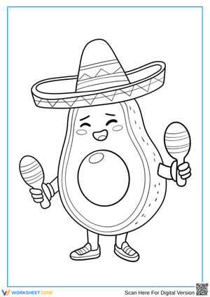 Dancing Sombrero Avocado Coloring Page