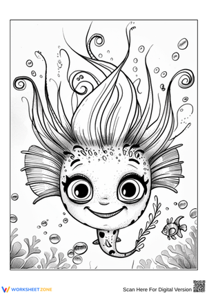Kelpyra the Cute Sea Monster Coloring Page