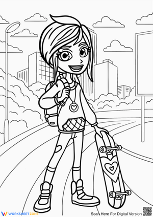 Polly Pocket with Her Skateboard Coloring Page