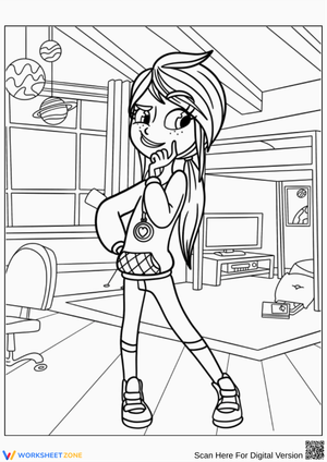 Polly Pocket Coloring Page – Bedroom & Planets Scene