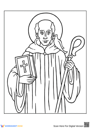 Catholic Saint Coloring Page – Monk with Bible and Staff