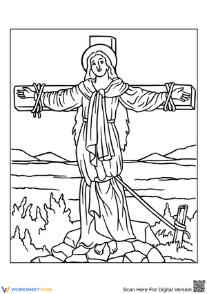 Saintly Martyr Coloring Page – Woman of Faith at the Cross