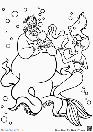 Ursula and Ariel Underwater Deal Scene Coloring Page