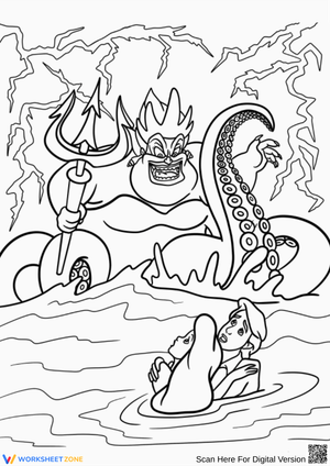 Ursula Storm Scene Coloring Page – Epic Ocean Battle