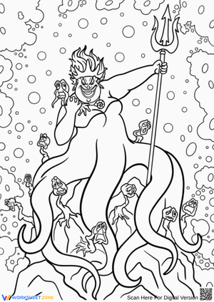 Ursula with Trident - Sea Witch Throne Scene Coloring Page