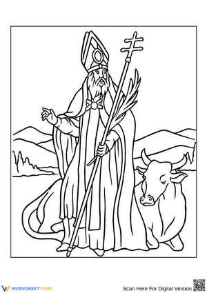 Bishop Saint with Ox Coloring Page – Christian Symbolism