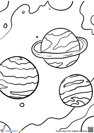 Wavy Planets and Rings Galaxy Coloring Page