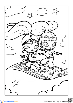 Shimmer and Shine Flying Carpet Adventure Coloring Page