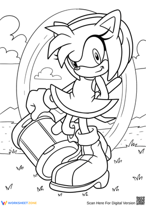 Amy Rose with Giant Ring and Hammer Coloring Page