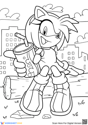 Amy Rose Sipping Soda in the City Coloring Page
