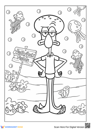 Squidward in Jellyfish Fields Coloring Page – Funny SpongeBob Printable