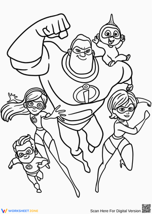 The Incredibles Family Coloring Page – Full Hero Team