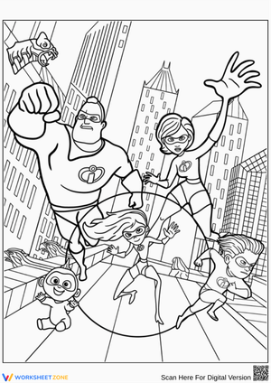 City Adventure with The Incredibles Coloring Page
