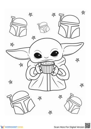 Grogu Sipping Soup Coloring Page – Baby Yoda Printable 