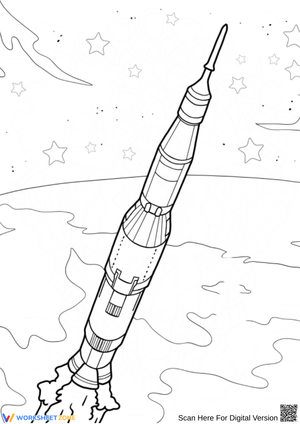 Rocket Launch from Earth Coloring Page for Kids