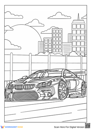 BMW Race Car in City Coloring Page
