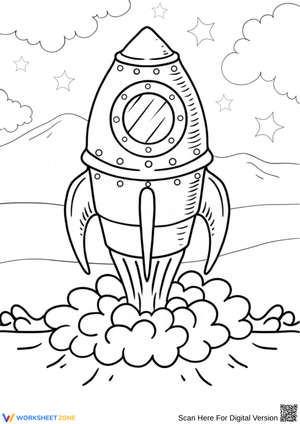 Cartoon Rocket Launch Coloring Page for Kids