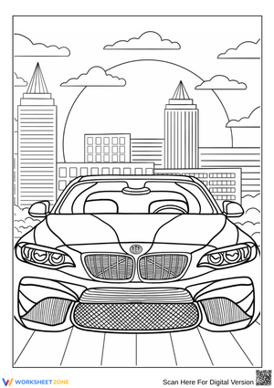 BMW Sports Car and Skyline Coloring Page