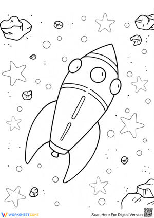 Rocket Flying Through Space Coloring Page