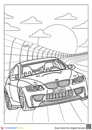 BMW Racing Car on Track Coloring Page