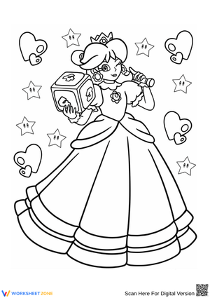 Princess Daisy Coloring Page with Power-Up Block